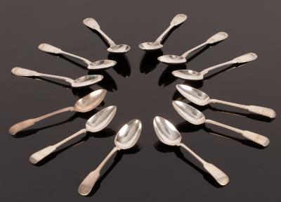 Appraisal: Six fiddle and shell pattern silver teaspoons Robert Gray Sons