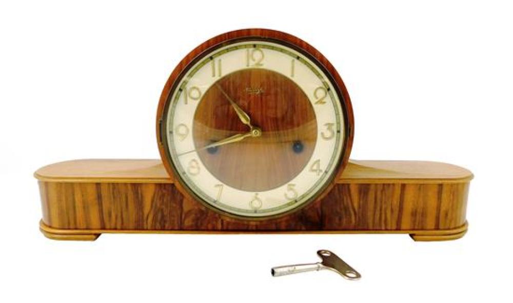 Appraisal: Kienzle Art Deco mantel clock with key walnut case resting