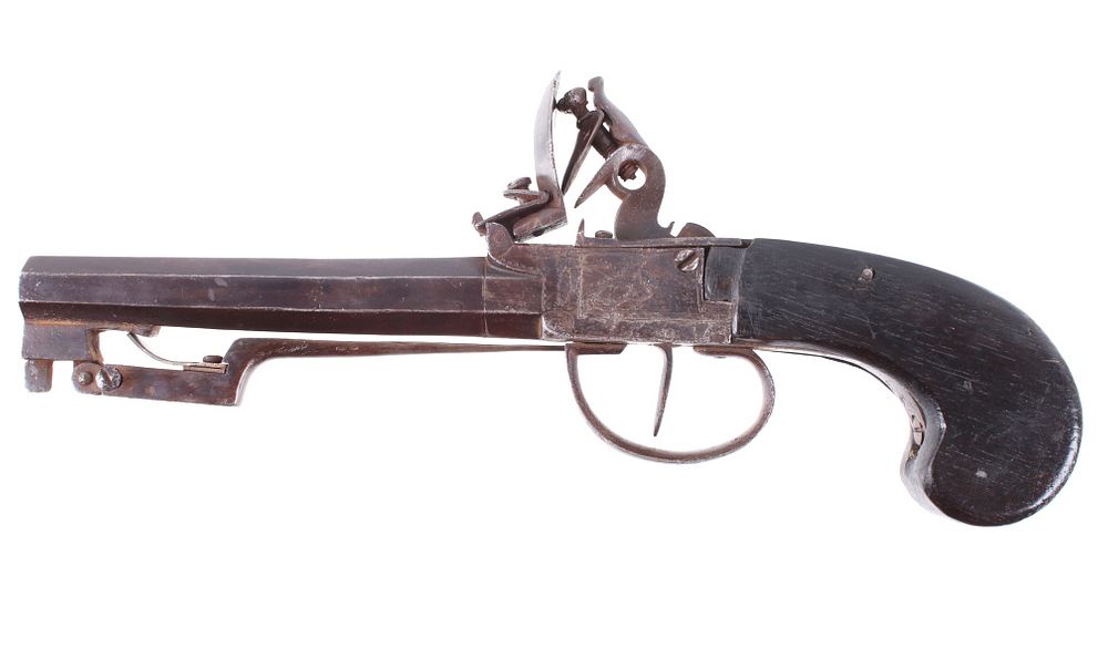 Appraisal: Rare 's Flintlock Pistol Spring Loaded Bayonet Early flintlock pistol