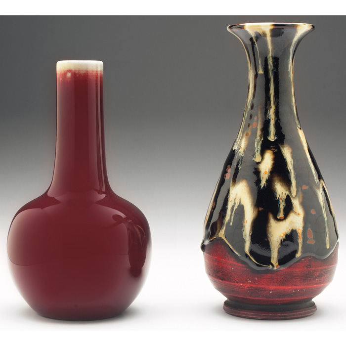 Appraisal: Chinese Flambe vase bulbous form with long neck in a