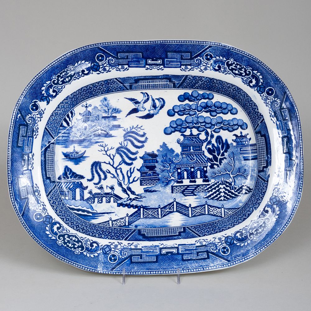 Appraisal: Large English Blue and White Platter in the 'Blue Willow'