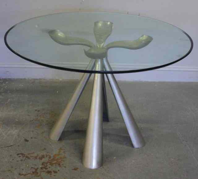 Appraisal: Glass and Steel Midcentury Table Great looking piece with a