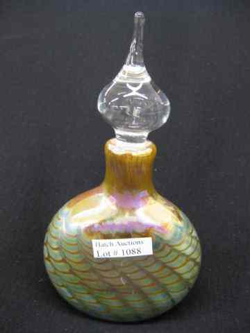 Appraisal: Art Glass Perfume Bottle iridescent drapery design on moon flask