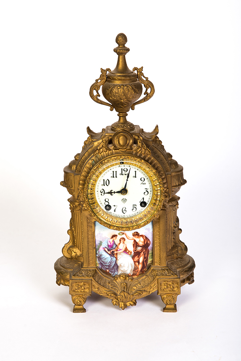 Appraisal: ANSONIA MANTEL CLOCK WITH PORCELAIN INSERT New York ca Cast