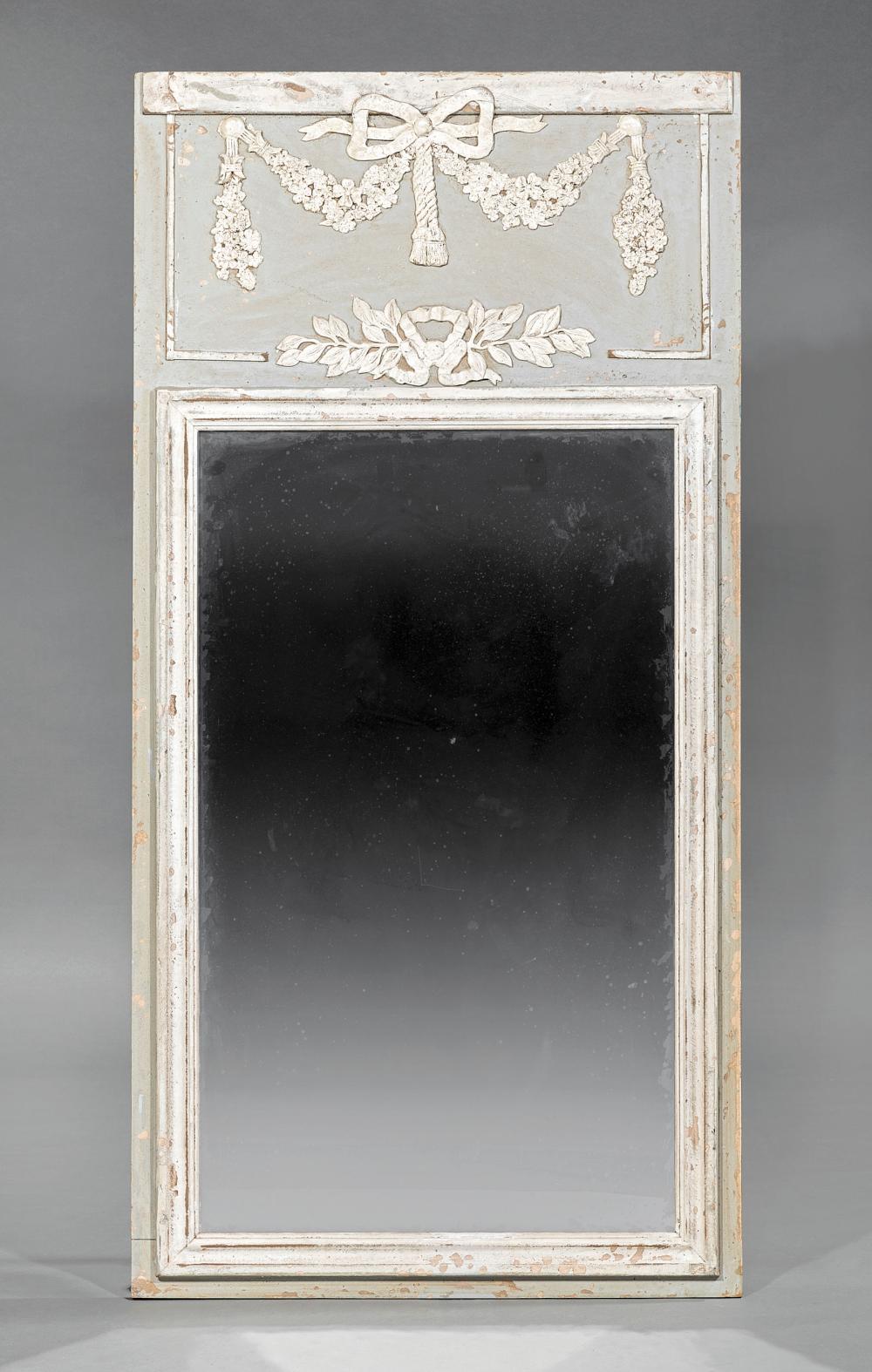 Appraisal: Louis XVI-Style Gris Peinte Trumeau Mirror bowknot and swag crest