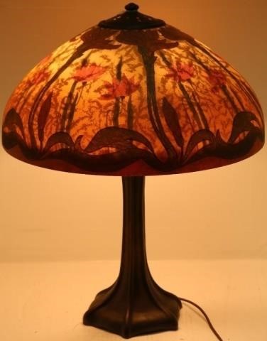 Appraisal: EARLY TH C HANDEL TABLE LAMP SIGNED SHADE FLORAL DESIGN