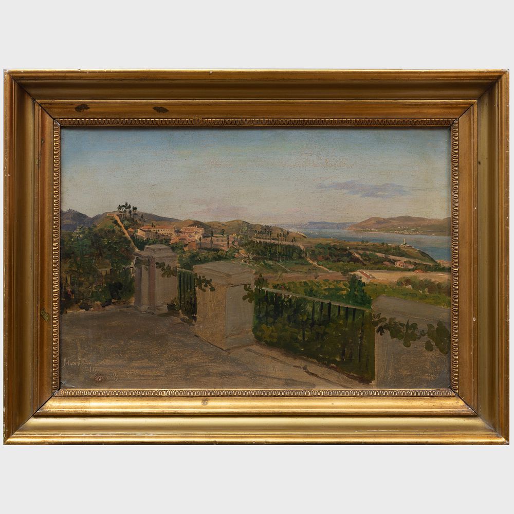 Appraisal: Thorald Laessoe - View of Messina Oil on paper mounted