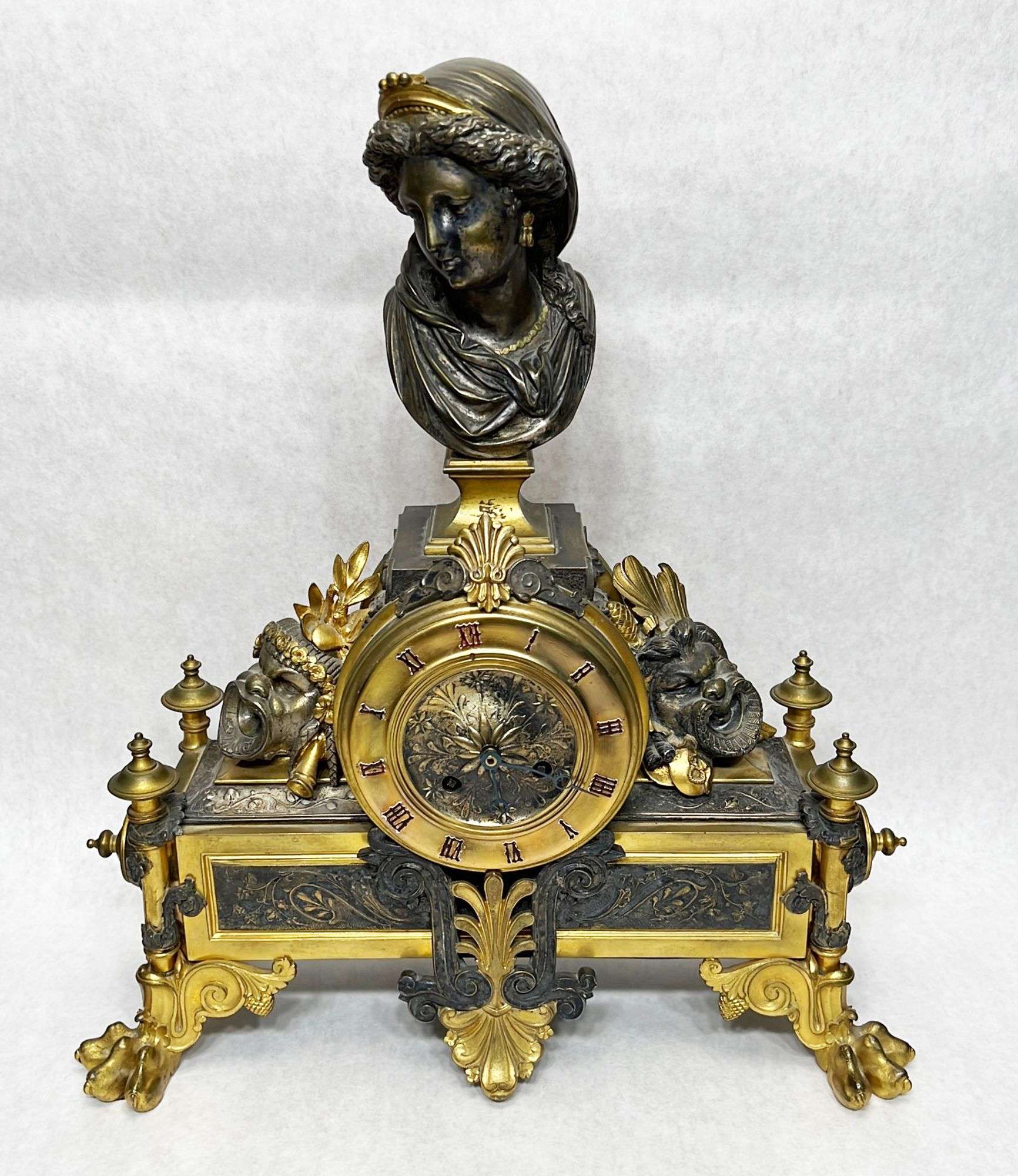 Appraisal: Albert Ernest Carrier Belleuse bronze sculptural mantle clockLate thC Signed