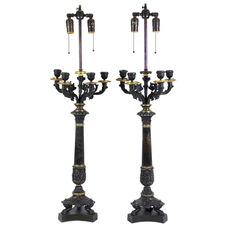 Appraisal: GRAND TOUR STYLE CANDELABRA TABLE LAMPS PAIR Continental Grand Tour