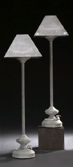 Appraisal: Tall Pair of French Matte-Charcoal-Finished Wrought-Iron Candlestick Lamps each fitted