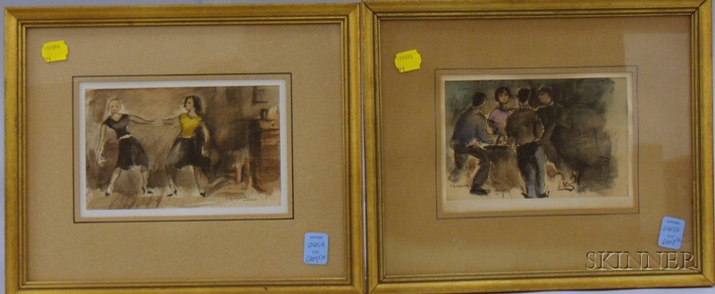 Appraisal: Two Framed Watercolor on Paper board Figural Works depicting two