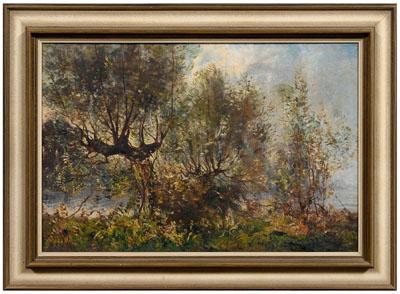 Appraisal: Dutch School painting willows beside a river unsigned oil on