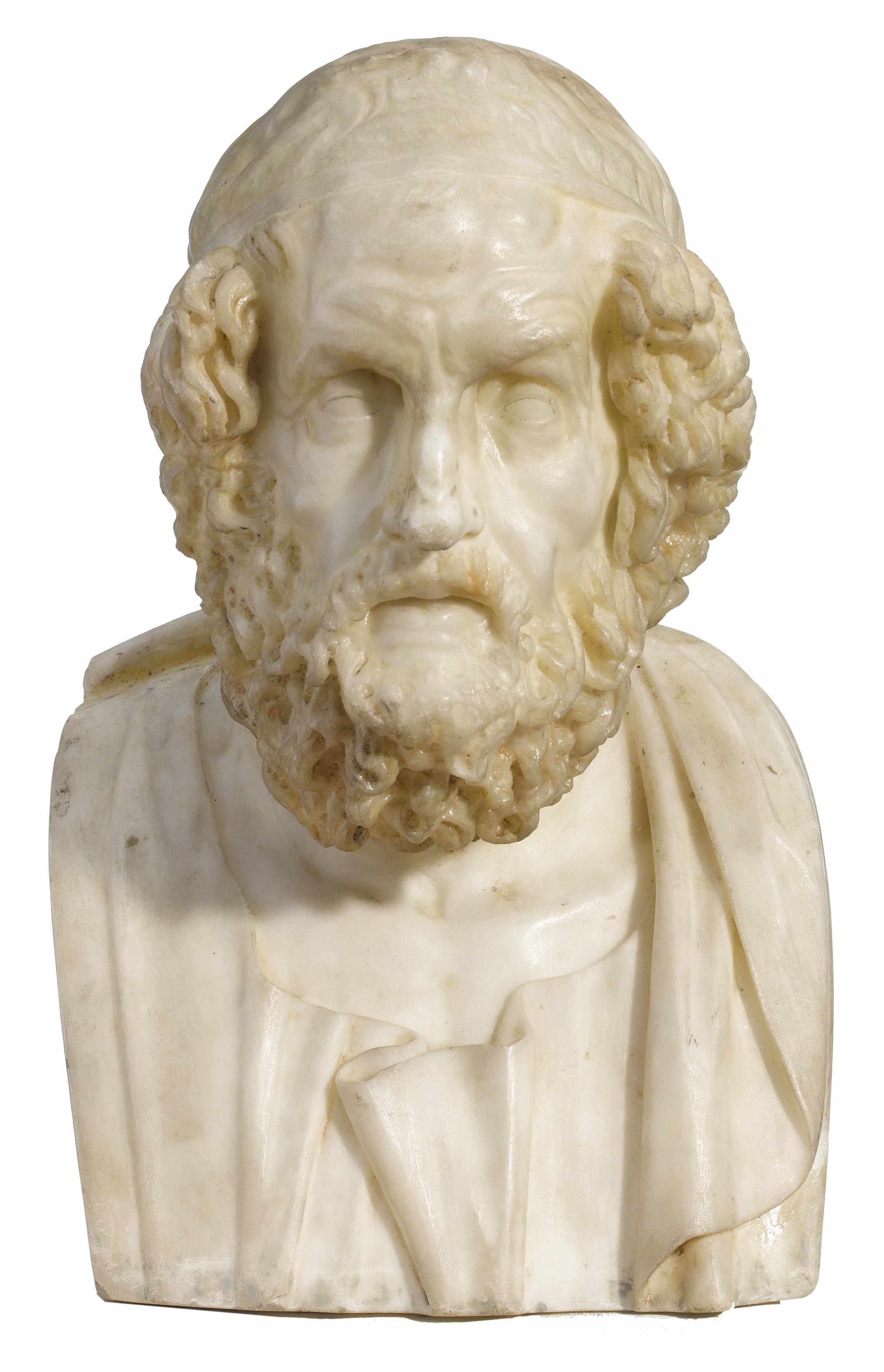 Appraisal: A Continental carved marble bust of Homer th century The