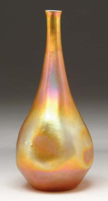 Appraisal: TIFFANY STUDIOS VASE Nice gold Favrile gourd vase has pinched