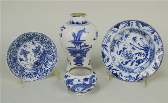 Appraisal: COLLECTION OF FOUR CHINESE BLUE AND WHITE WARES th century