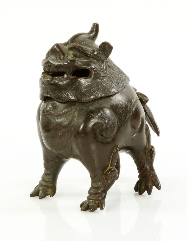 Appraisal: - Chinese Foo Lion Bronze Censer Carved bronze censer China