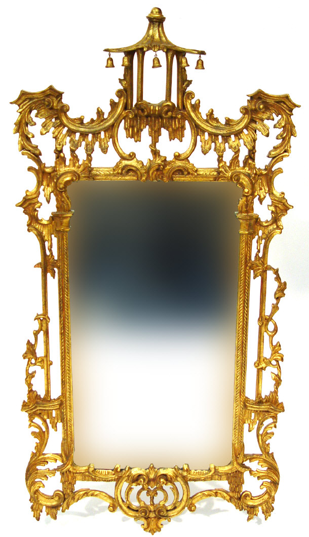 Appraisal: Large giltwood wall mirror with ornate mouldings and bell shaped