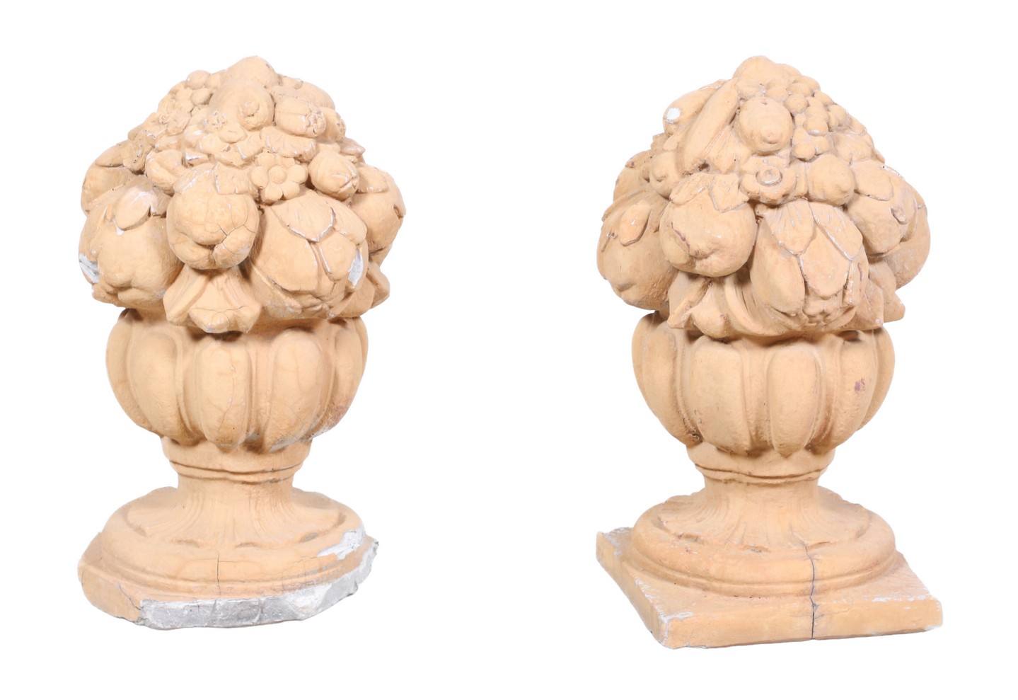 Appraisal: Pair Cement painted baskets of fruit garden decoration beige painted