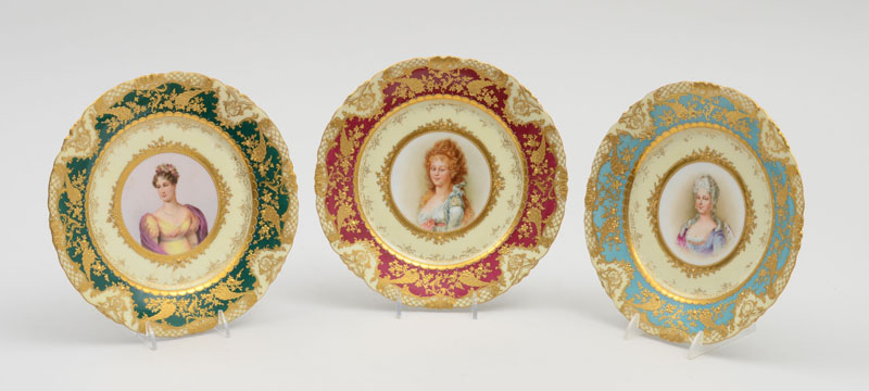 Appraisal: Set of Three German Hand-Colored Porcelain Cabinet Plates Each marked