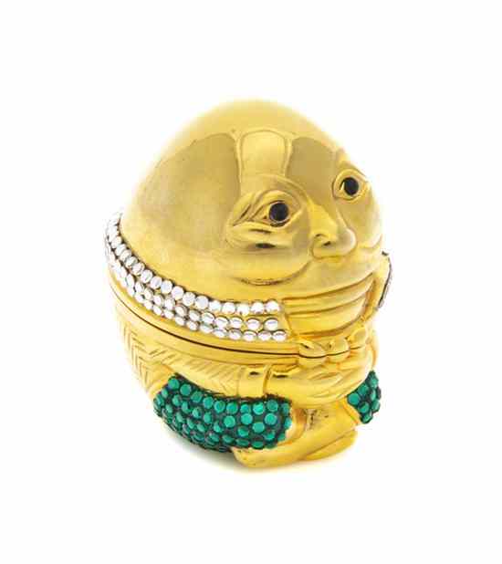 Appraisal: A Judith Leiber Goldtone and Crystal Humpty Dumpty Pillbox Stamped