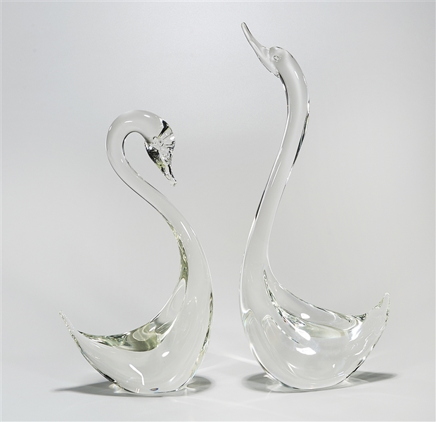 Appraisal: Two large crystal swan sculptures no apparent marks x x