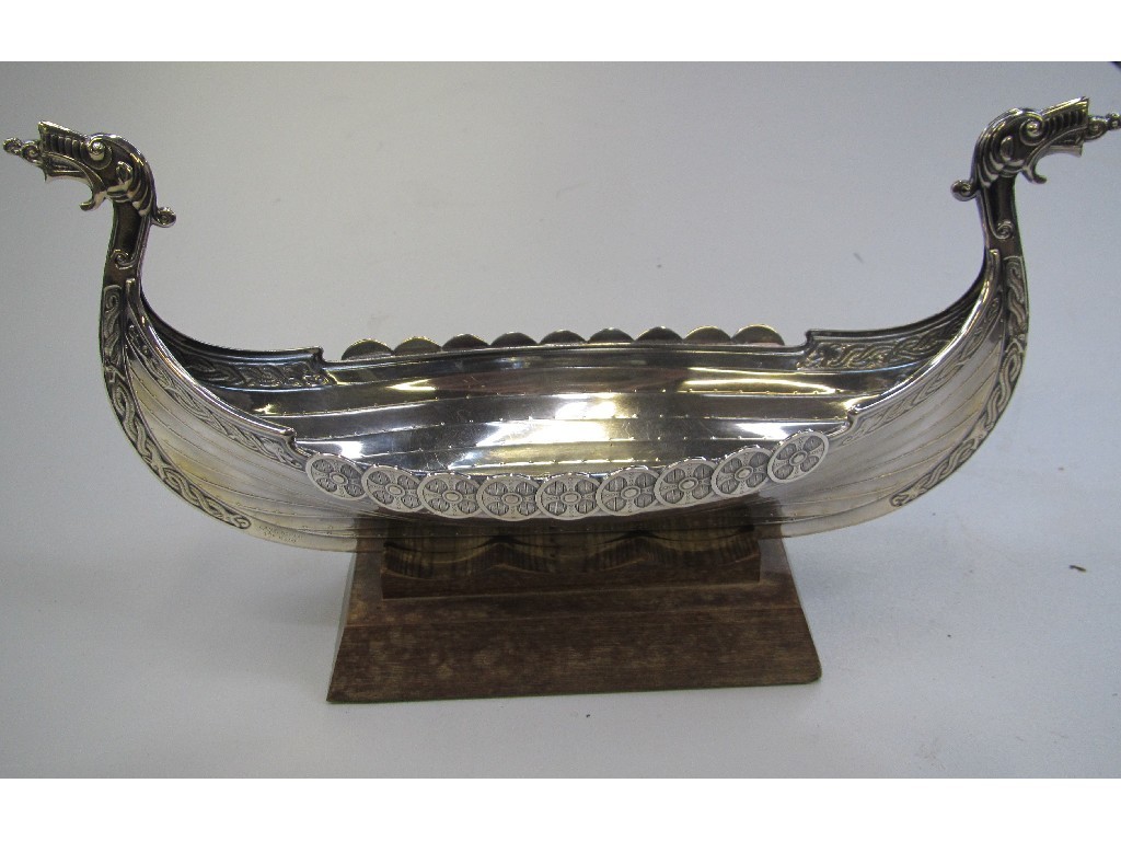 Appraisal: Silver plated model of a Viking longship