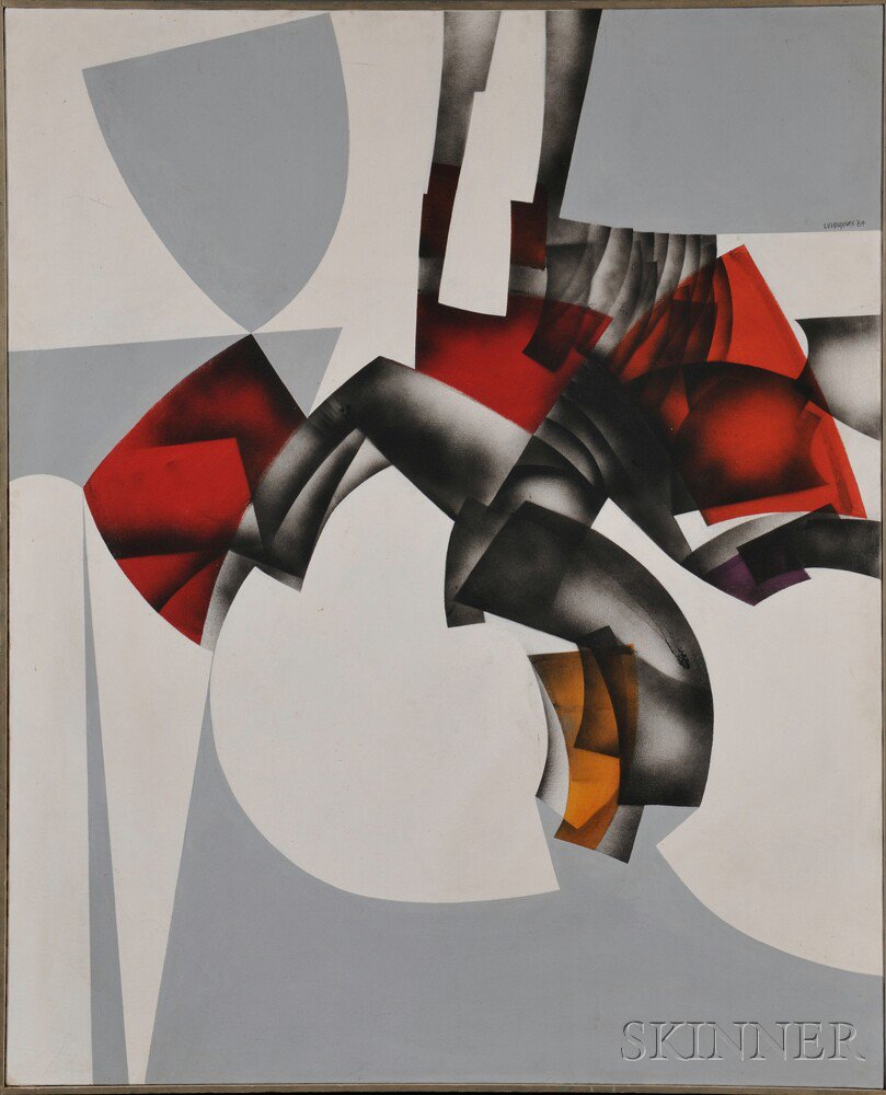 Appraisal: Leonard Victor Huggins Jr American - Abstract Gray and Red