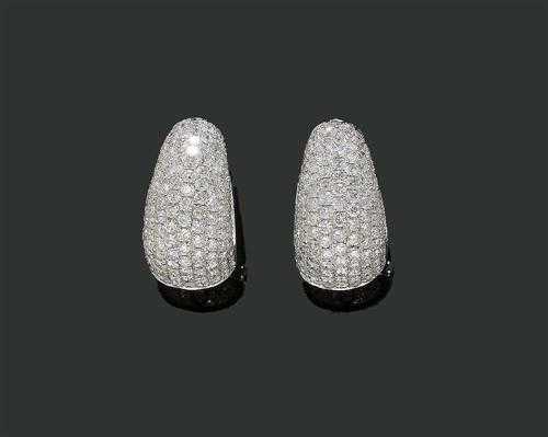 Appraisal: BRILLIANT-CUT DIAMOND EARRINGS White gold Casual-elegant half-creoles with clips and