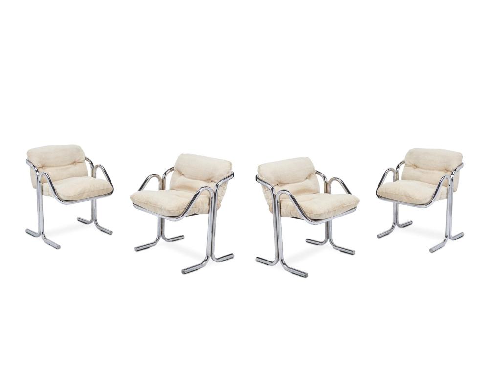 Appraisal: Four Jerry Johnson Arcadia chrome lounge chairs Mid- th Century