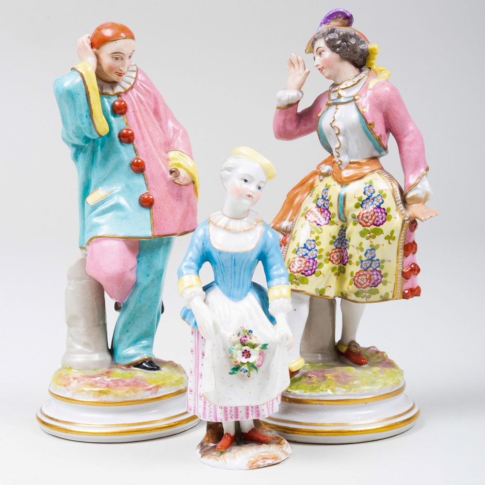 Appraisal: Three Continental Porcelain Figures Comprising An actress in pantaloons gilt