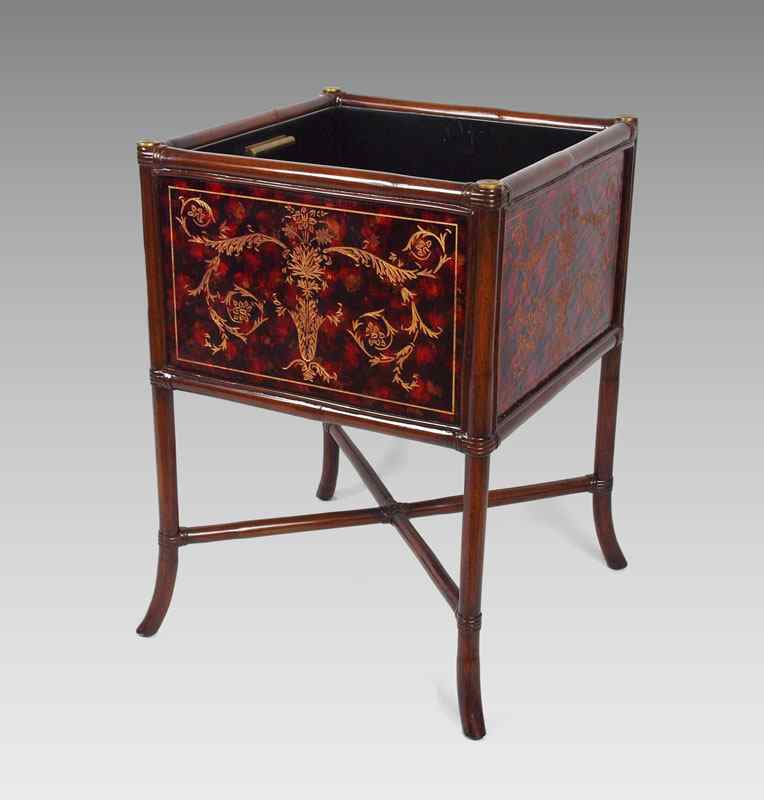 Appraisal: DECORATIVE ASIAN STYLE FLOOR STANDING COOLER Bamboo frame with cross