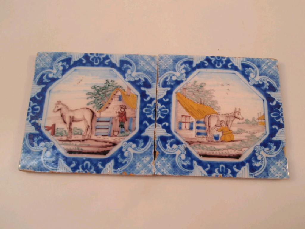 Appraisal: A pair of thC Dutch Delft tiles depicting a milk