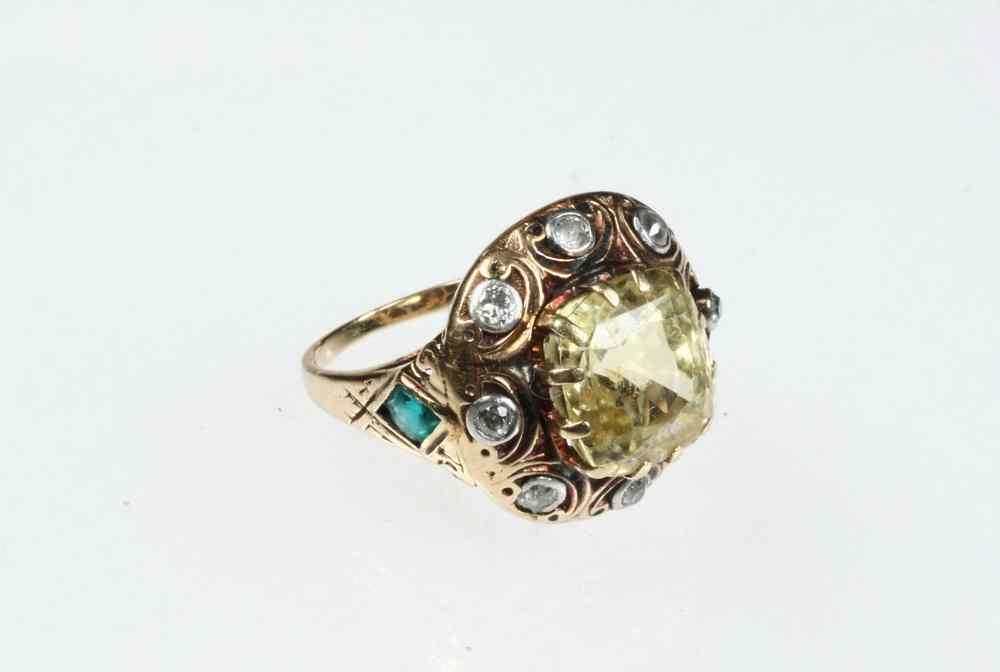 Appraisal: LADY'S RING - Antique yellow sapphire and diamond ring set