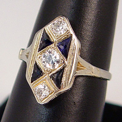 Appraisal: K DECO SAPPHIRE DIAMOND RING CA - K white gold