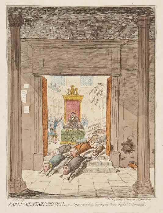 Appraisal: James Gillray - Parliamentary-Reform or Opposition-Rats leaving the House they