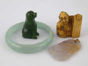 Appraisal: A jade bangle a Chinese carved jade pendant and two