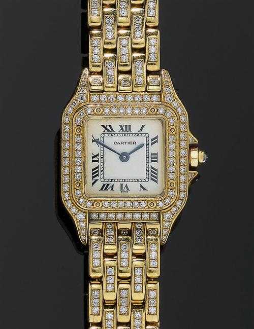 Appraisal: DIAMOND LADY'S WRISTWATCH CARTIER PANTH RE Yellow gold Elegant diamond-set