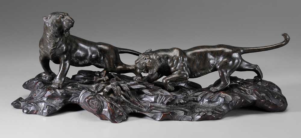 Appraisal: Pair Bronze Tigers Japanese late th early th century one