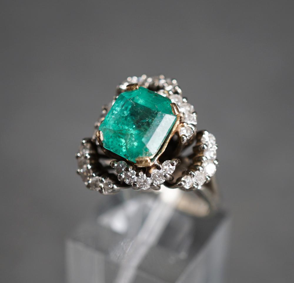 Appraisal: TESTED -KARAT WHITE-GOLD EMERALD AND DIAMOND RING GROSS DWT SIZE