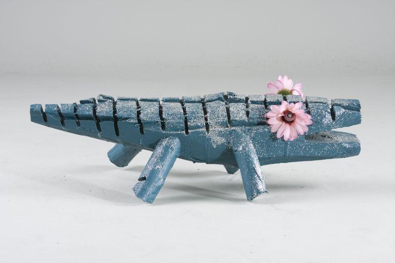 Appraisal: Clyde Jones Figural Crocodile painted and glittered with two applied