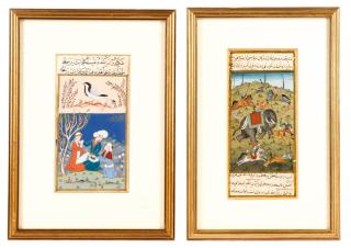 Appraisal: Pair of Persian Mughal Hand Painted Miniatures South Asian late