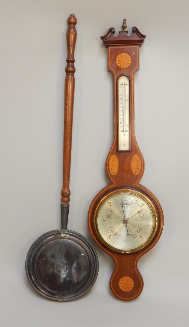 Appraisal: An Edwardian barometer the mahogany case inlaid with shells fans