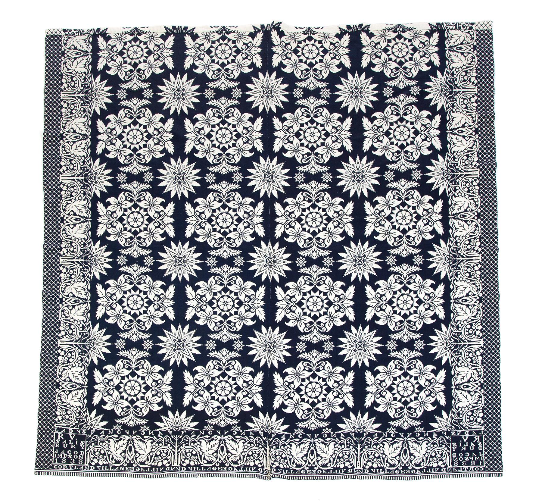 Appraisal: CORTLAND VILLAGE SUMMER AND WINTER BLUE AND WHITE TWO-PIECE COVERLET