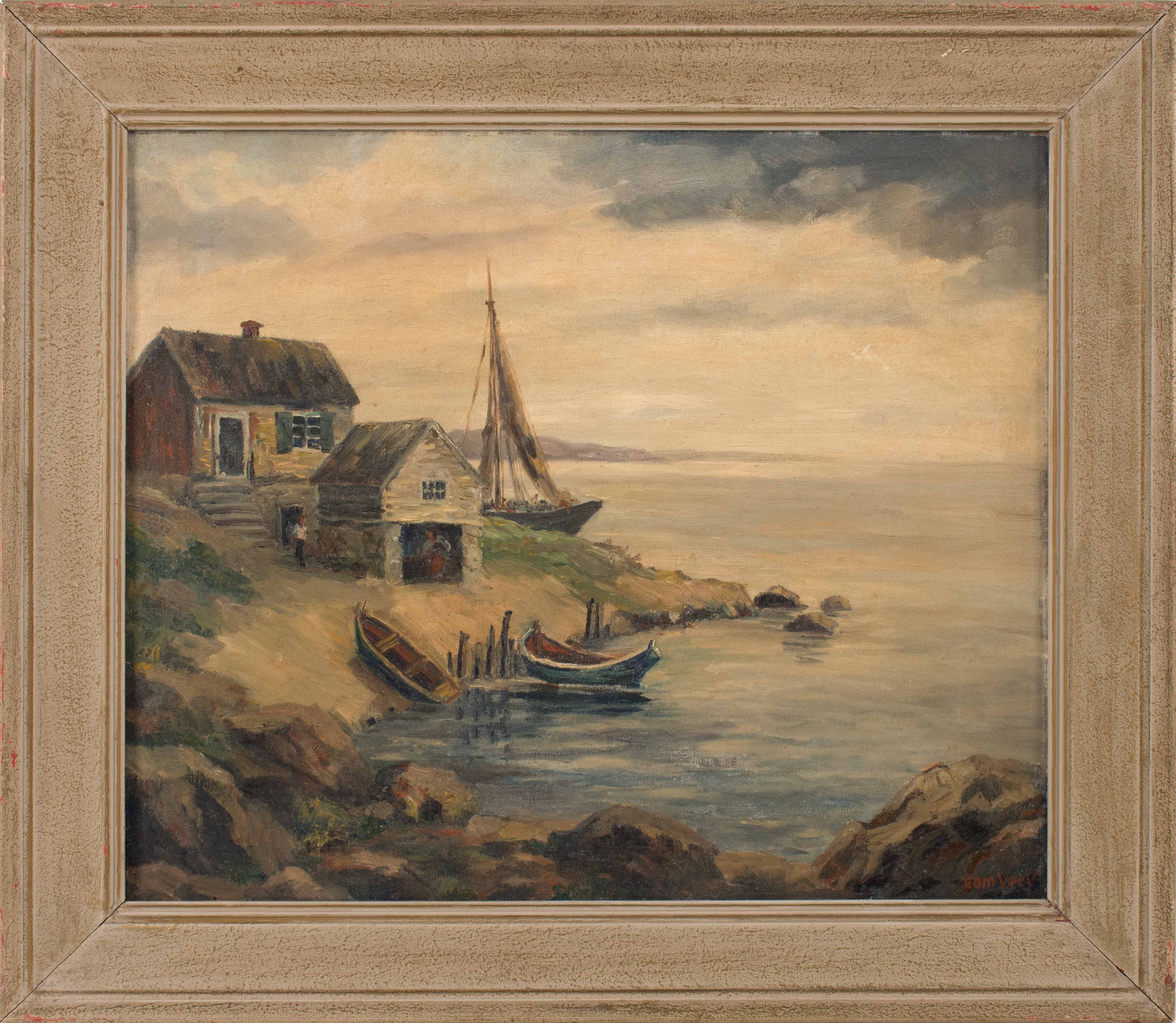 Appraisal: EDMUND VREYNew Jersey th CenturyHarbor scene possibly New England Signed