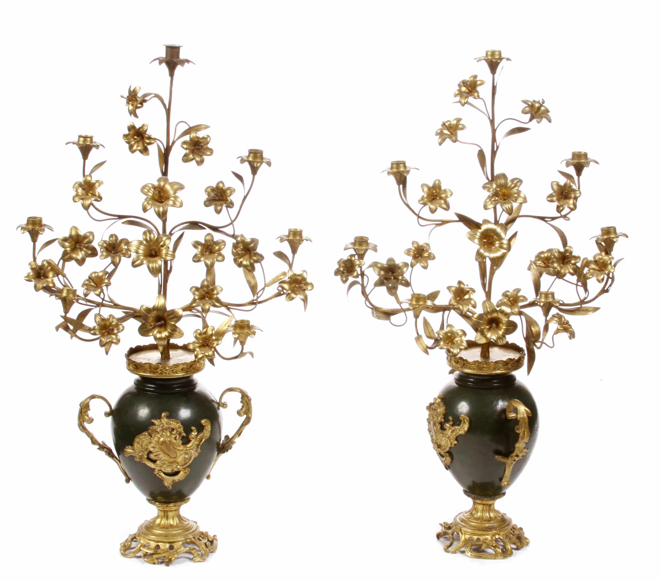 Appraisal: A pair of Rococo style gilt and paint decorated metal