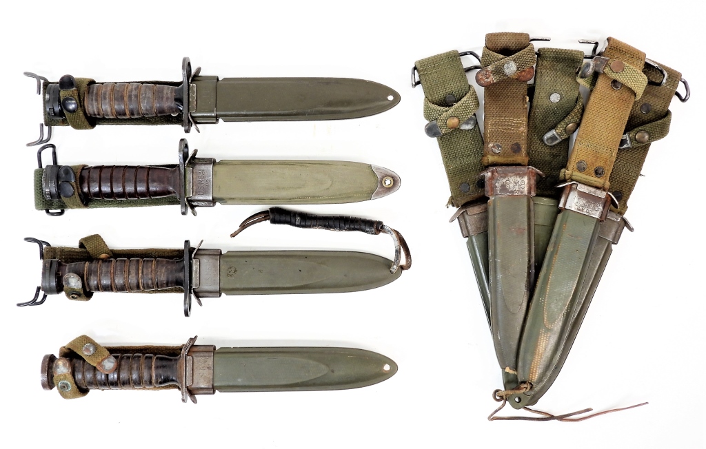 Appraisal: THREE U S M BAYONETS ONE M AND FIVE SCABBARDS