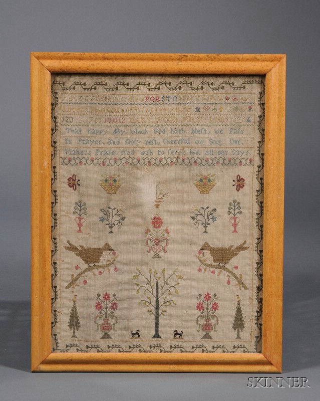 Appraisal: Framed British Needlework Sampler signed Mary Wood July with alphabet