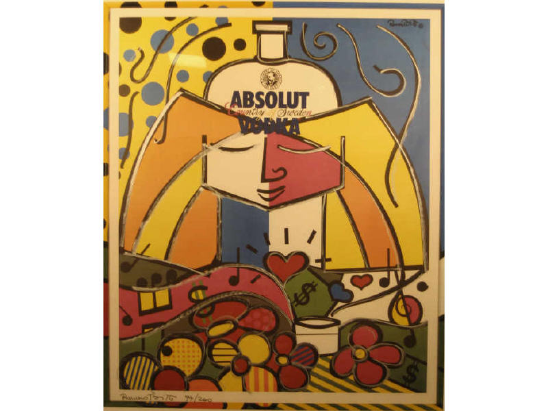 Appraisal: ROMERO BRITTO BRAZILAIN B ABSOLUT VODKA color silkscreen unique signed