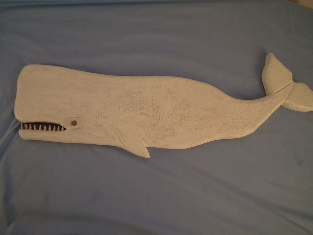 Appraisal: BECKENHAUPT CARVED WHALE Vintage carved wood whale plaque painted white