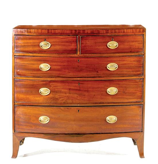 Appraisal: English mahogany bowfront chest of drawers late th century bowed